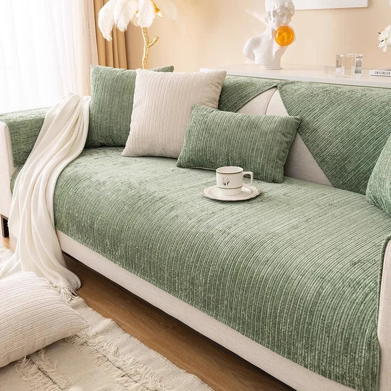 Elevate Your Living Room with Our Chic Striped Chenille Sofa Cover - Perfect for Pets and Kids!
