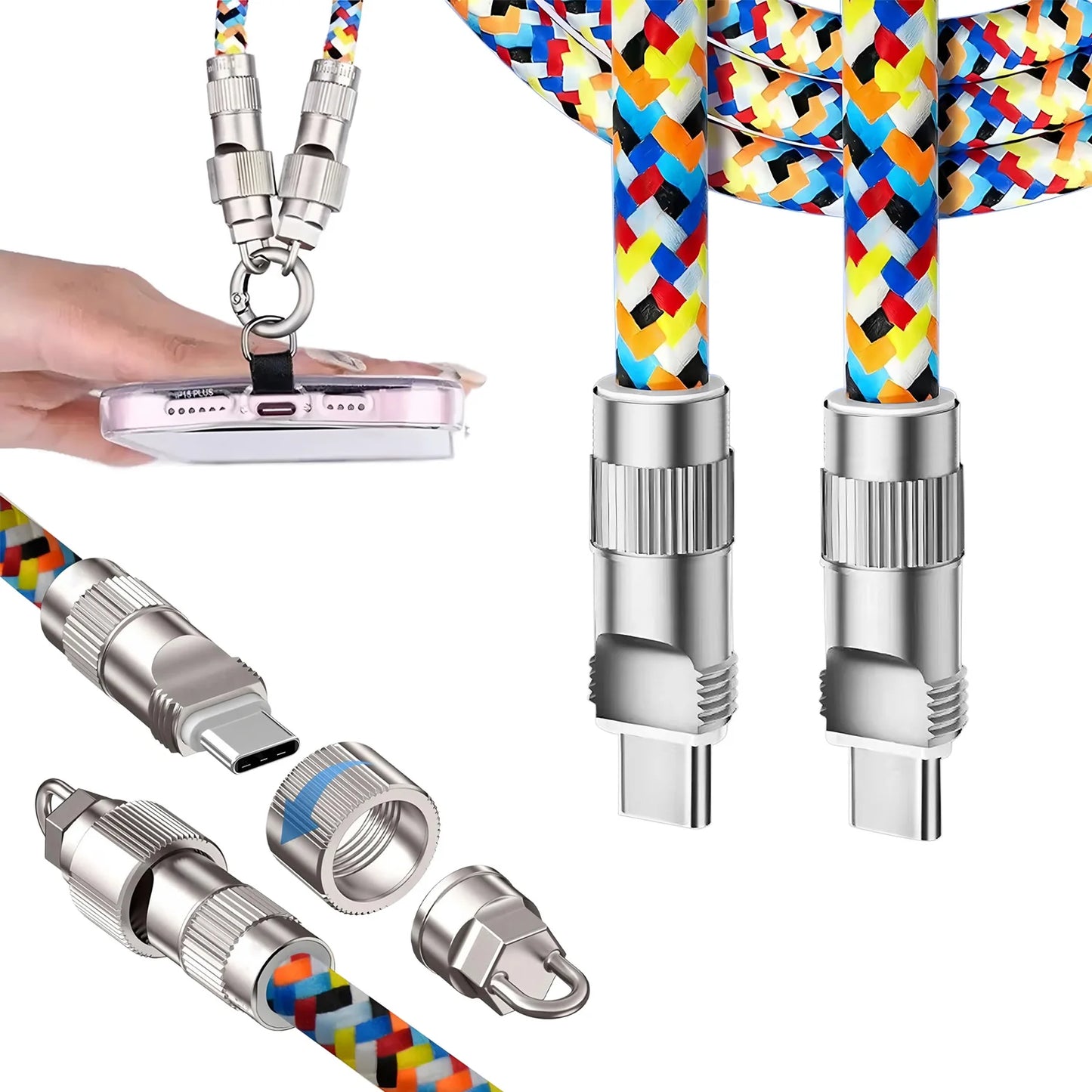 Stay Stylish and Powered Up with Our 2-in-1 Lanyard Charging Cable - Featuring a Sleek Zinc Alloy Lock for Ultimate Convenience!