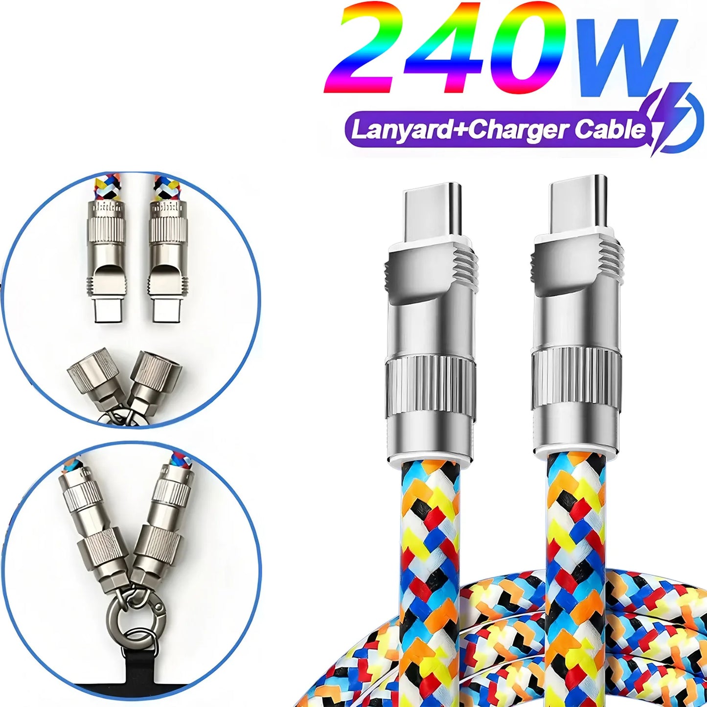 Stay Stylish and Powered Up with Our 2-in-1 Lanyard Charging Cable - Featuring a Sleek Zinc Alloy Lock for Ultimate Convenience!