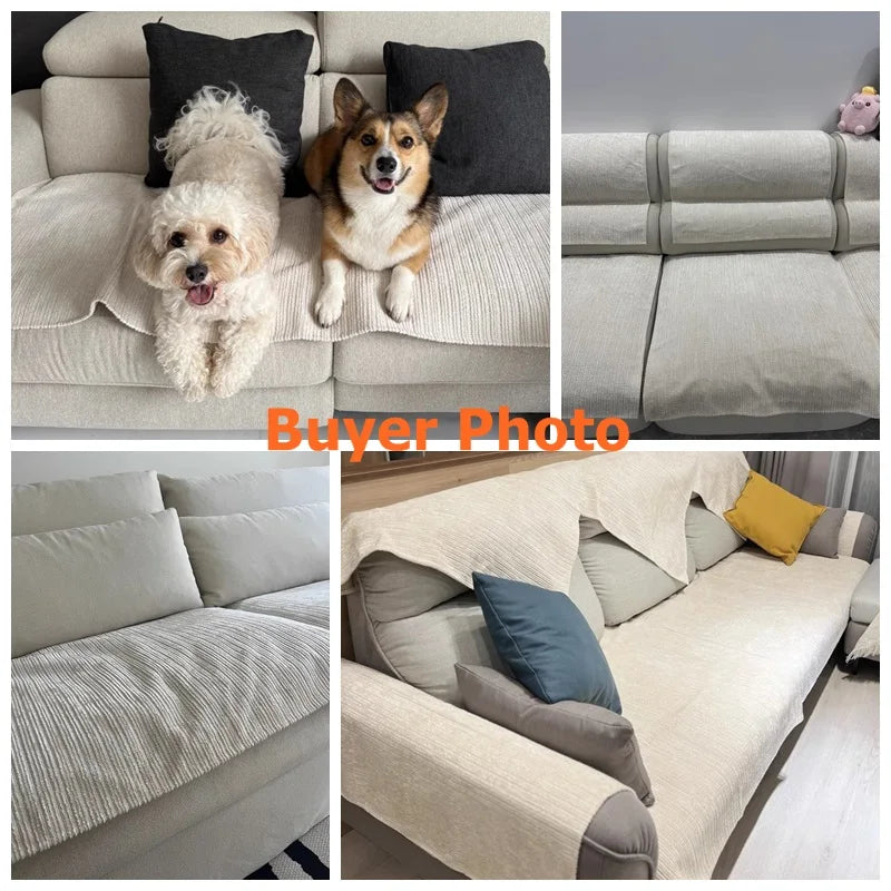 Elevate Your Living Room with Our Chic Striped Chenille Sofa Cover - Perfect for Pets and Kids!