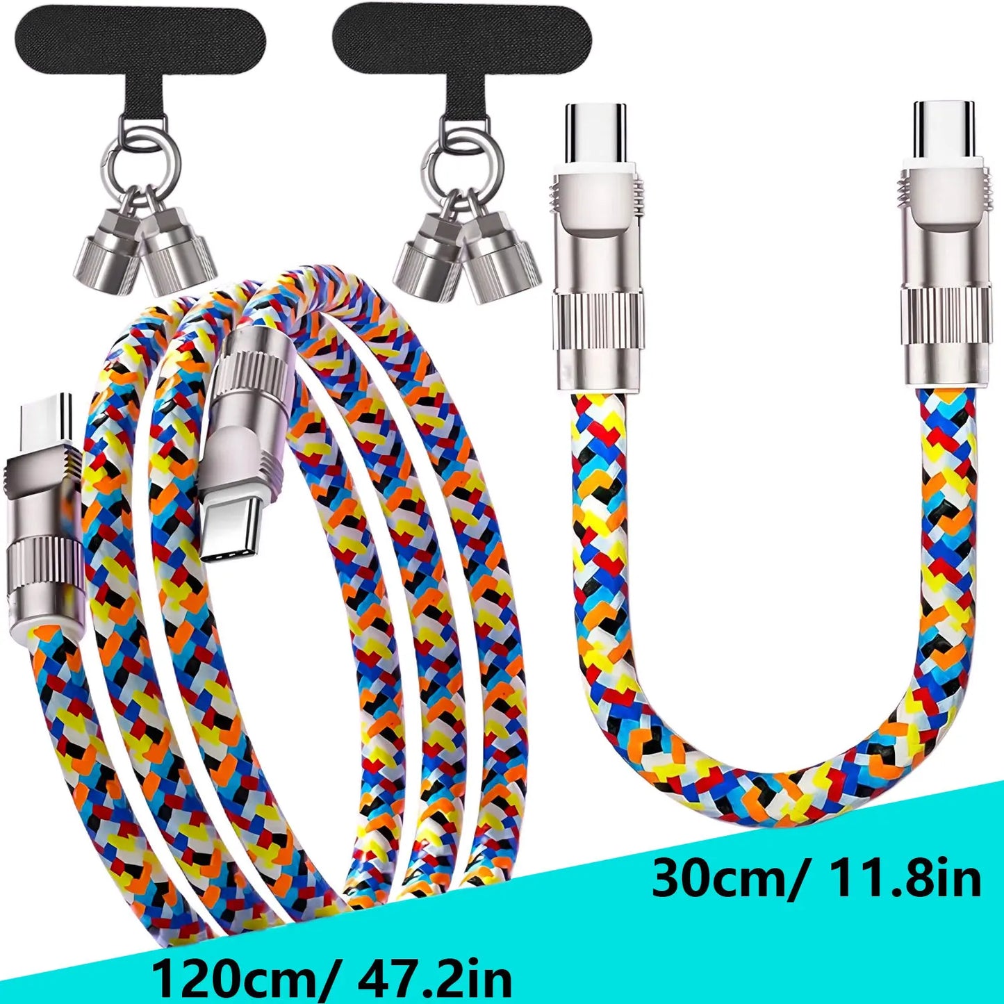 Stay Stylish and Powered Up with Our 2-in-1 Lanyard Charging Cable - Featuring a Sleek Zinc Alloy Lock for Ultimate Convenience!