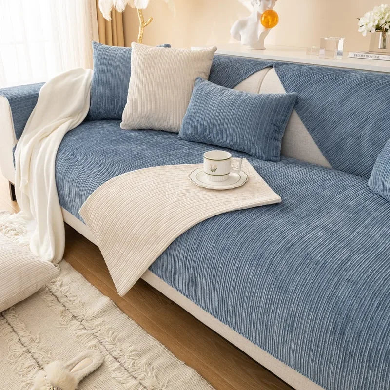 Elevate Your Living Room with Our Chic Striped Chenille Sofa Cover - Perfect for Pets and Kids!