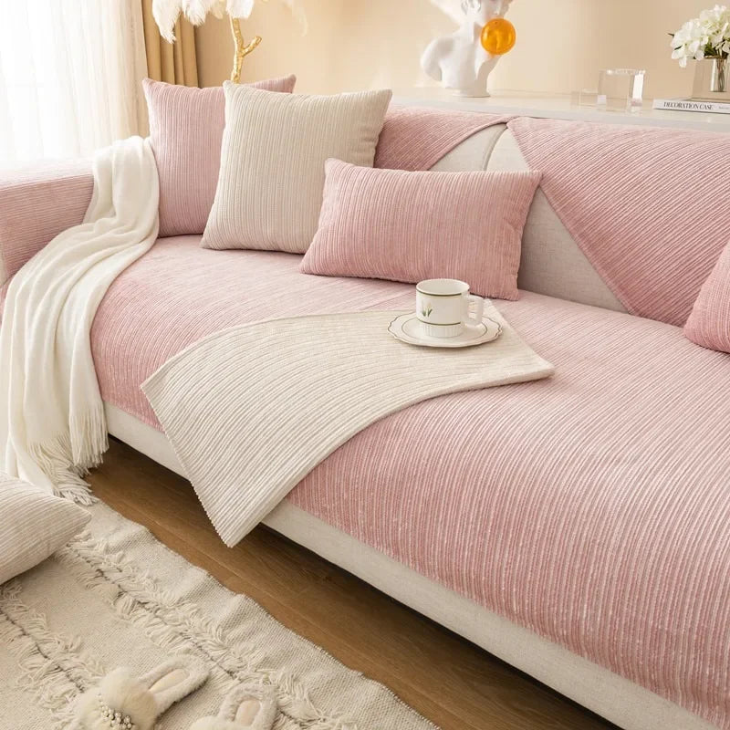 Elevate Your Living Room with Our Chic Striped Chenille Sofa Cover - Perfect for Pets and Kids!