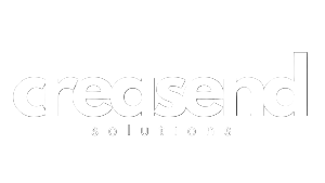 White 'creasend solutions' logo on a black background