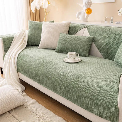 Elevate Your Living Room with Our Chic Striped Chenille Sofa Cover - Perfect for Pets and Kids!
