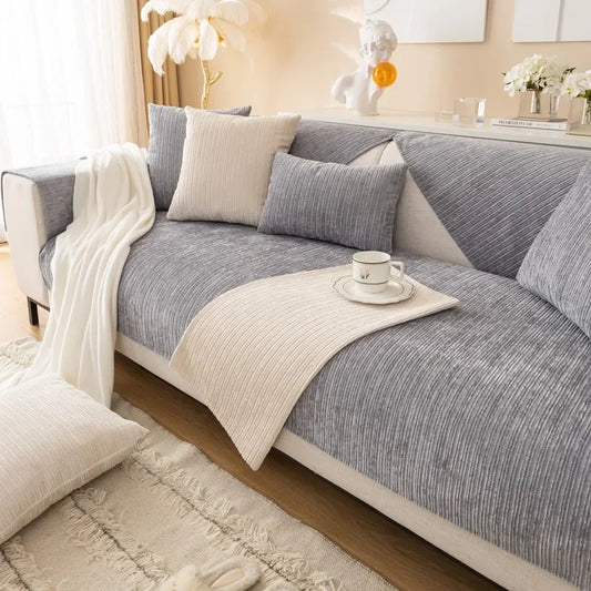 Elevate Your Living Room with Our Chic Striped Chenille Sofa Cover - Perfect for Pets and Kids!