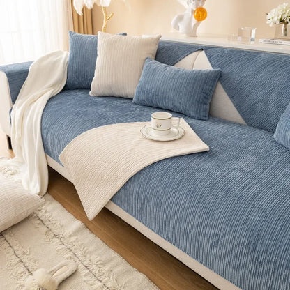 Elevate Your Living Room with Our Chic Striped Chenille Sofa Cover - Perfect for Pets and Kids!