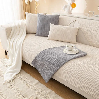 Elevate Your Living Room with Our Chic Striped Chenille Sofa Cover - Perfect for Pets and Kids!