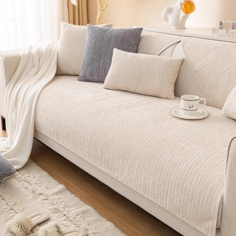 Elevate Your Living Room with Our Chic Striped Chenille Sofa Cover - Perfect for Pets and Kids!